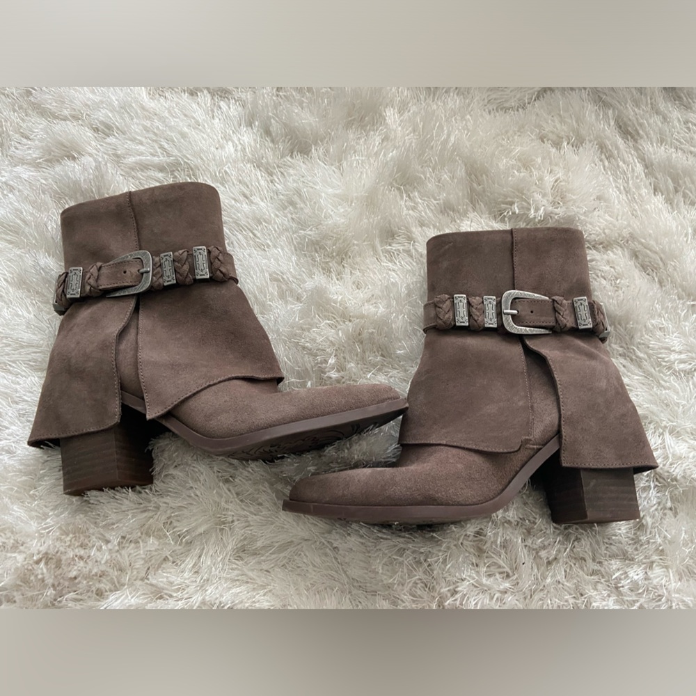 Crown Vintage Brown Suede Braydon Foldover Ankle Bootie Buckle Women's Sz 6.5
